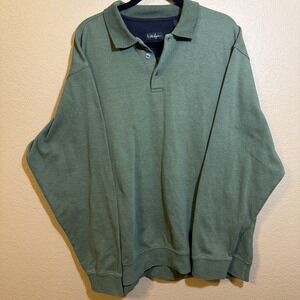 Men's Pull-over 1/4 button up Golf Jersey Knit Green Signum XL Warm & Heavy
